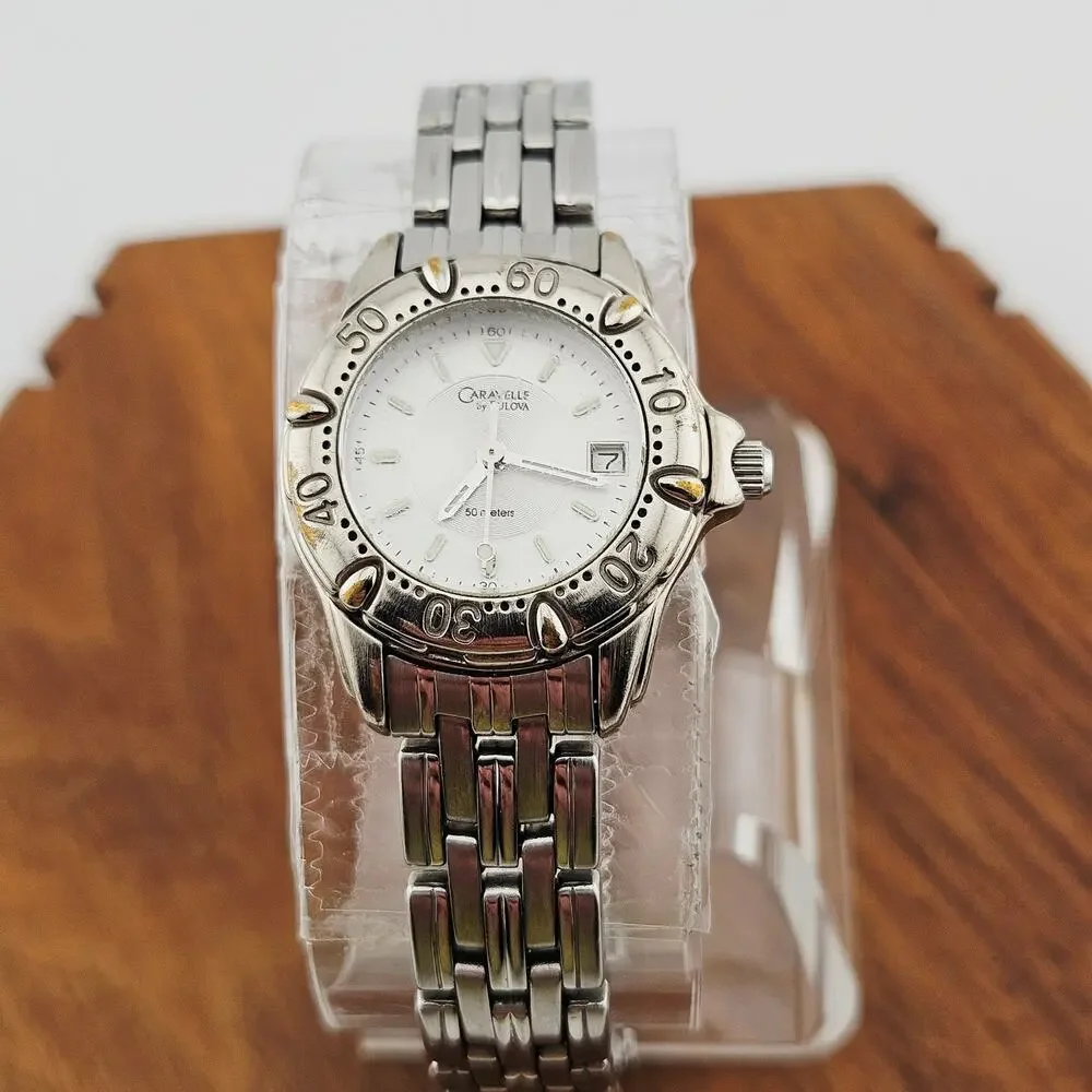 Carvelle By Bulova Silver Tone Date Dial Chronograph Watch Chunky Link Band - Picture 1 of 7